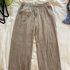 Beige Linen Wide Leg Pants